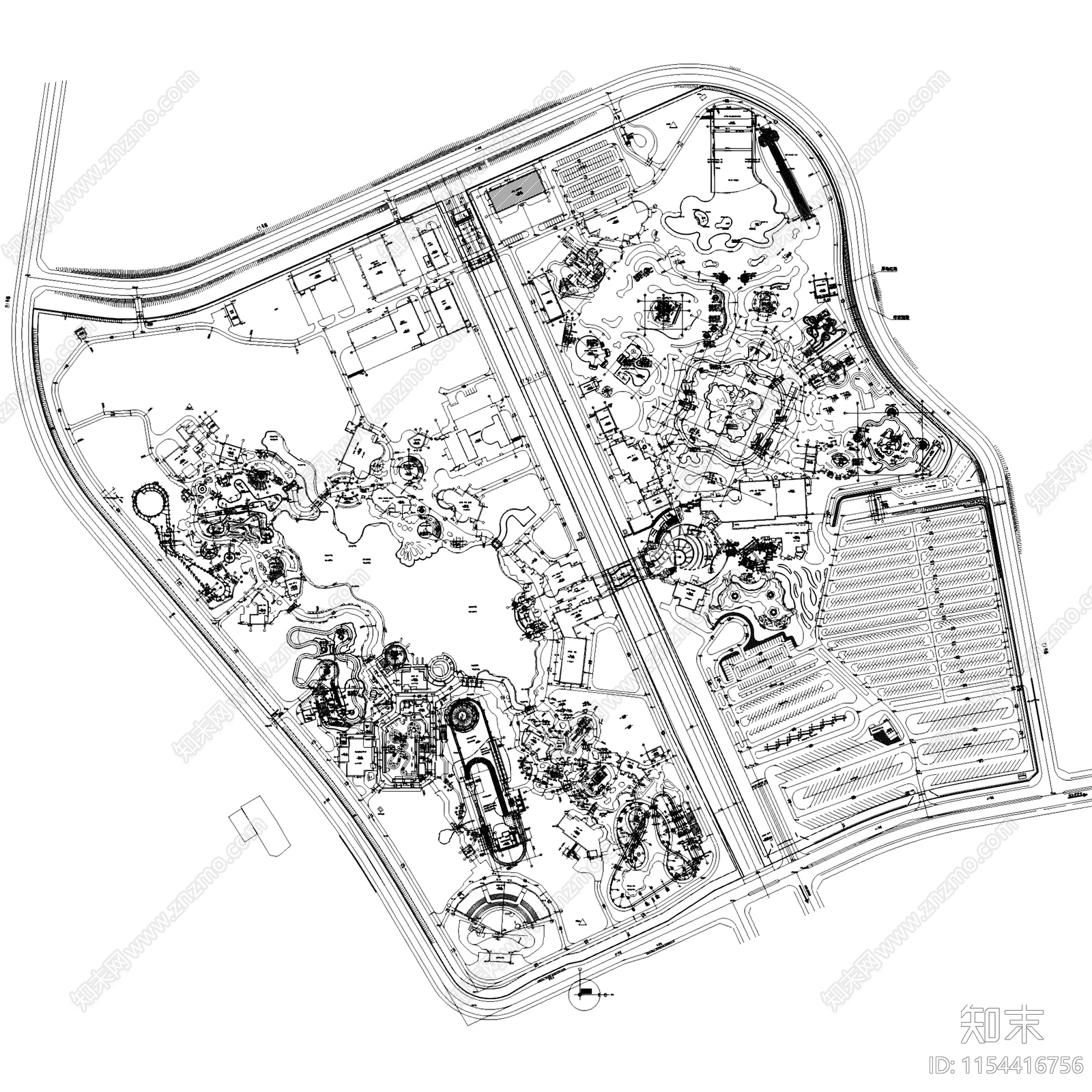 水上乐园游乐场滨水休闲景观平面cad施工图下载【ID:1154416756】