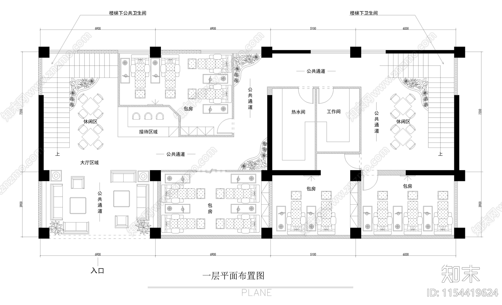 两层洗脚城室内cad施工图下载【ID:1154419624】