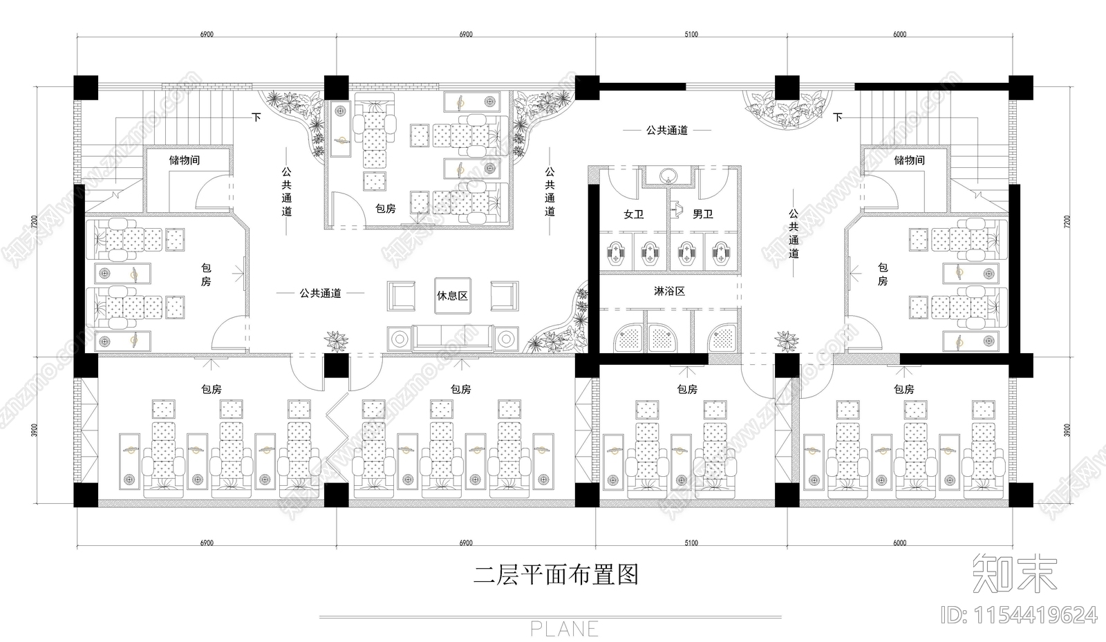 两层洗脚城室内cad施工图下载【ID:1154419624】