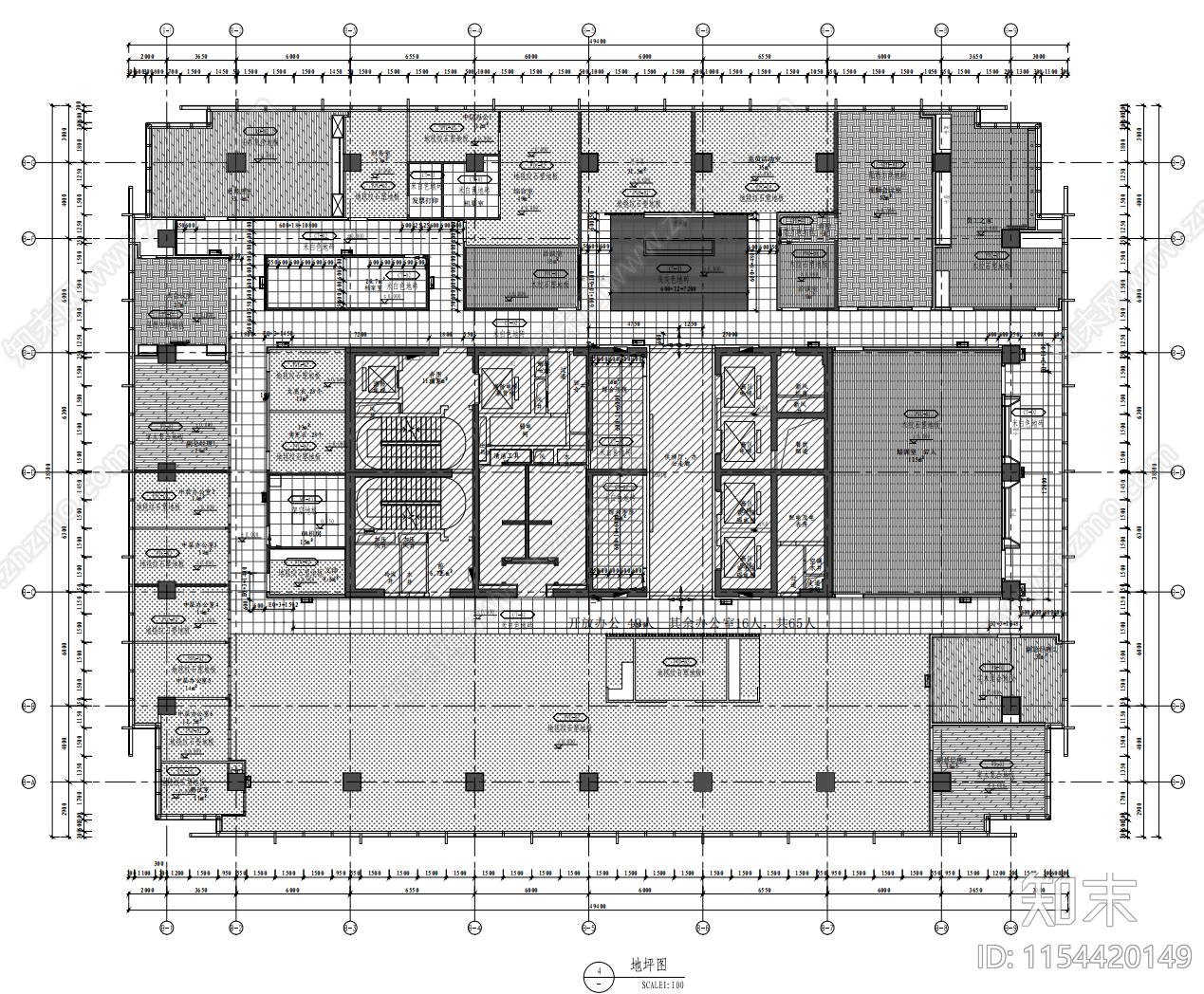 2000㎡办公室cad施工图下载【ID:1154420149】