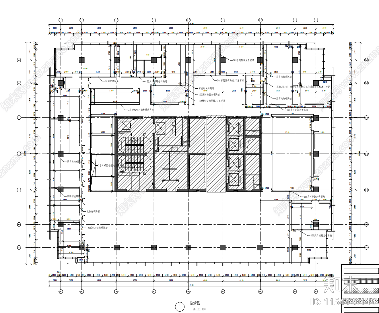 2000㎡办公室cad施工图下载【ID:1154420149】