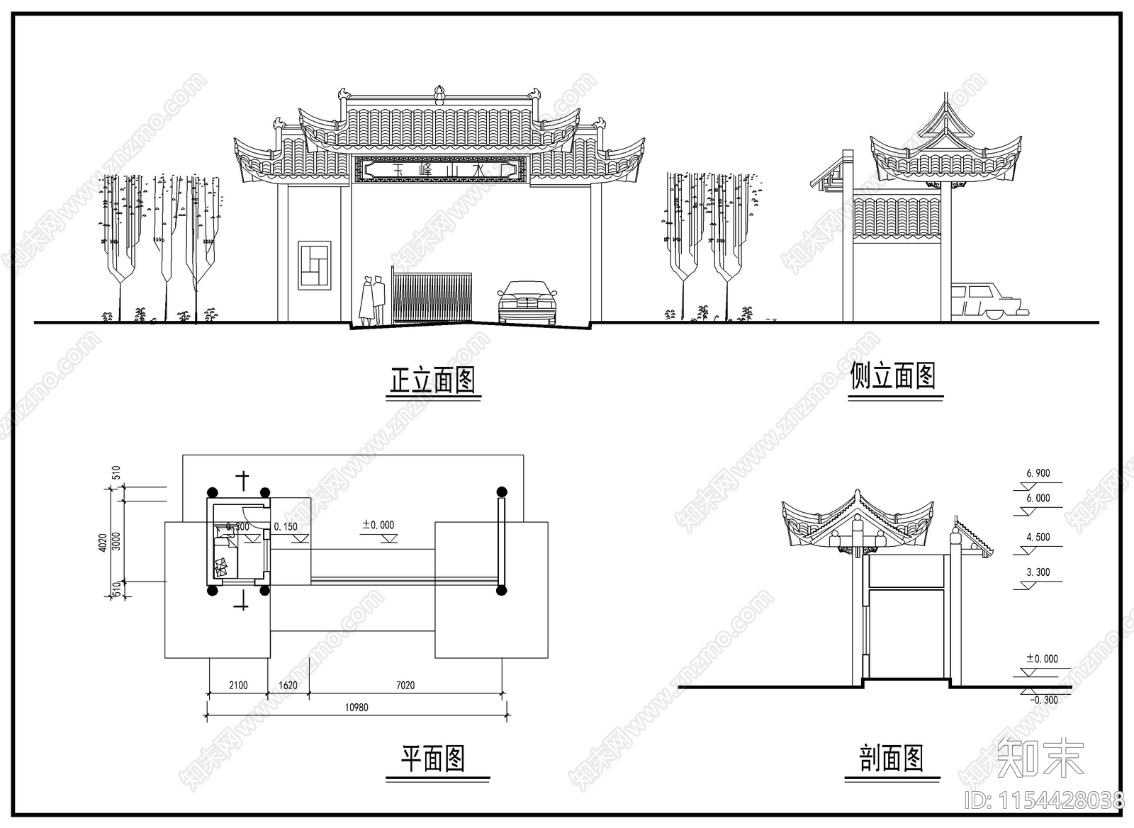 古建筑入口大门cad施工图下载【ID:1154428038】