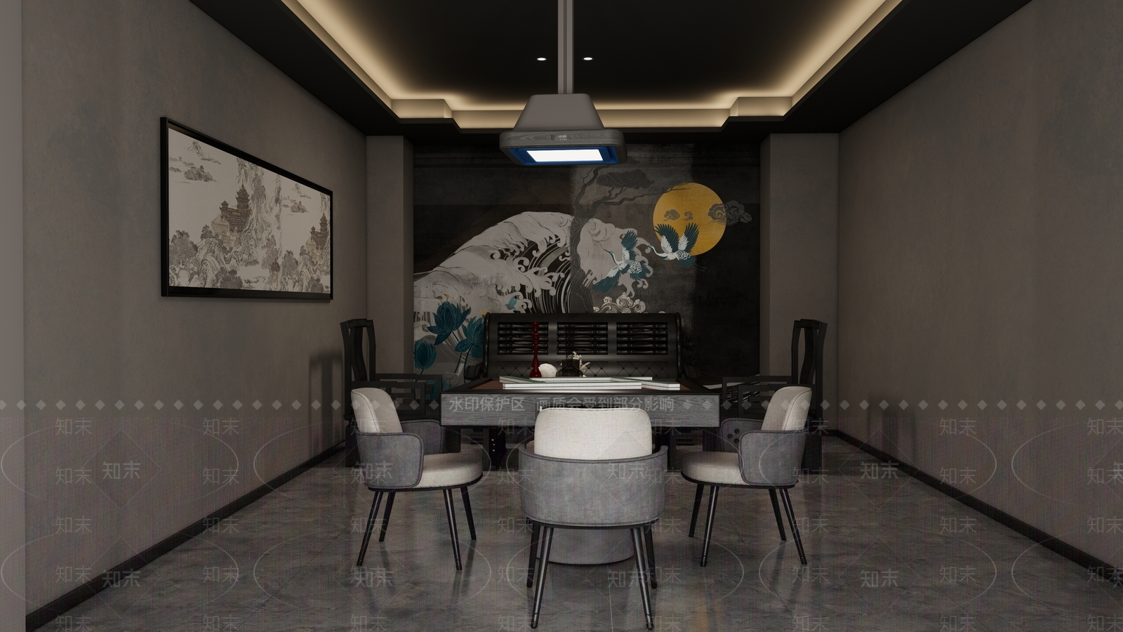 新中式暗黑棋牌室SU模型下载【ID:1154428358】