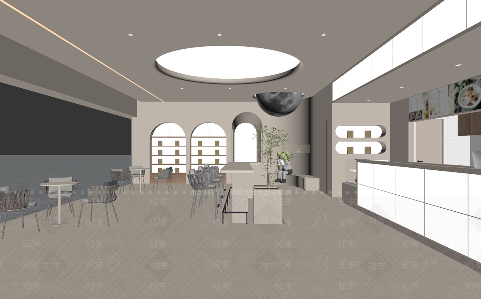 现代奶油风奶茶店SU模型下载【ID:1154428838】