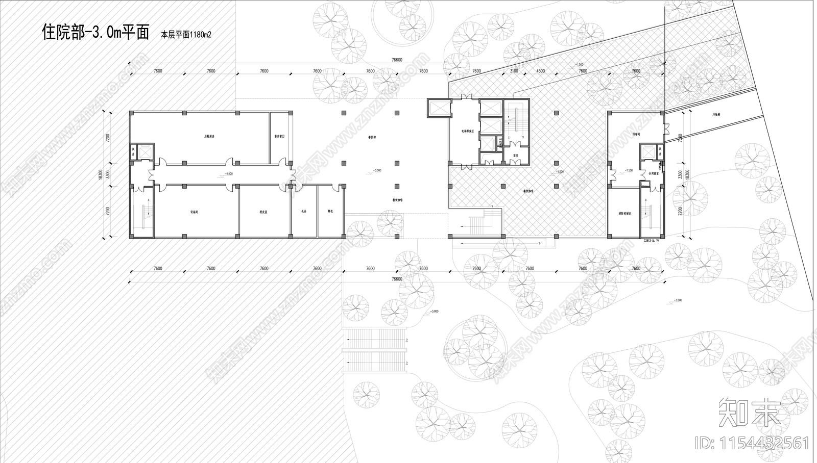 住院楼平面图cad施工图下载【ID:1154432561】