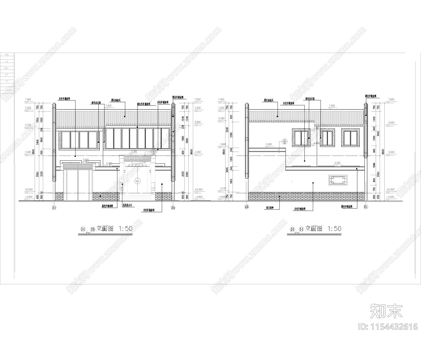 现代式四合院建筑图cad施工图下载【ID:1154432616】