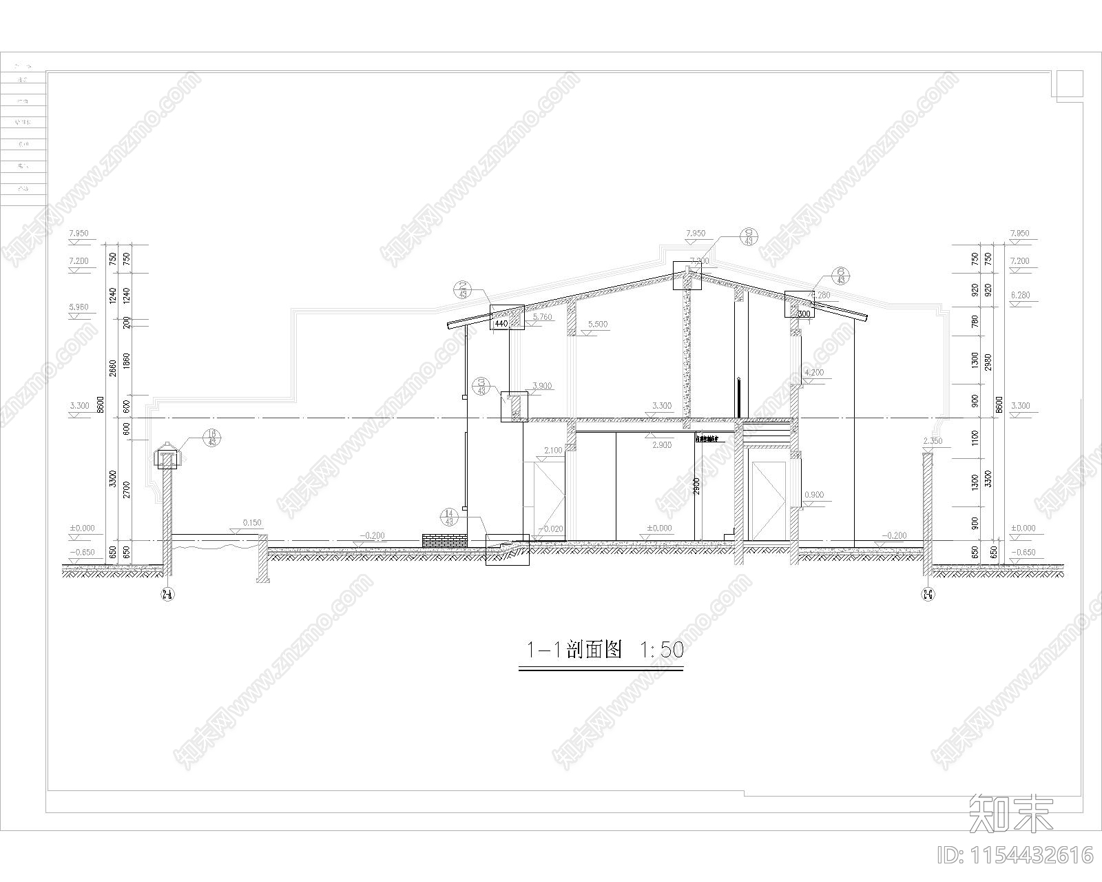 现代式四合院建筑图cad施工图下载【ID:1154432616】