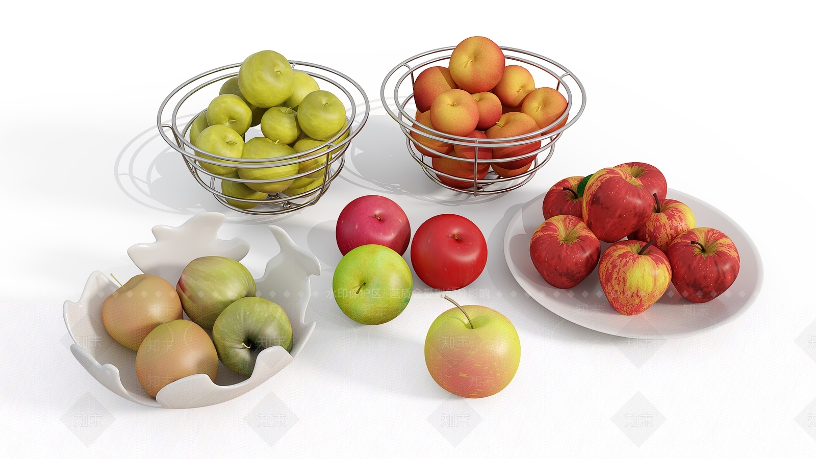 苹果水果饰品组合3D模型下载【ID:1154433965】