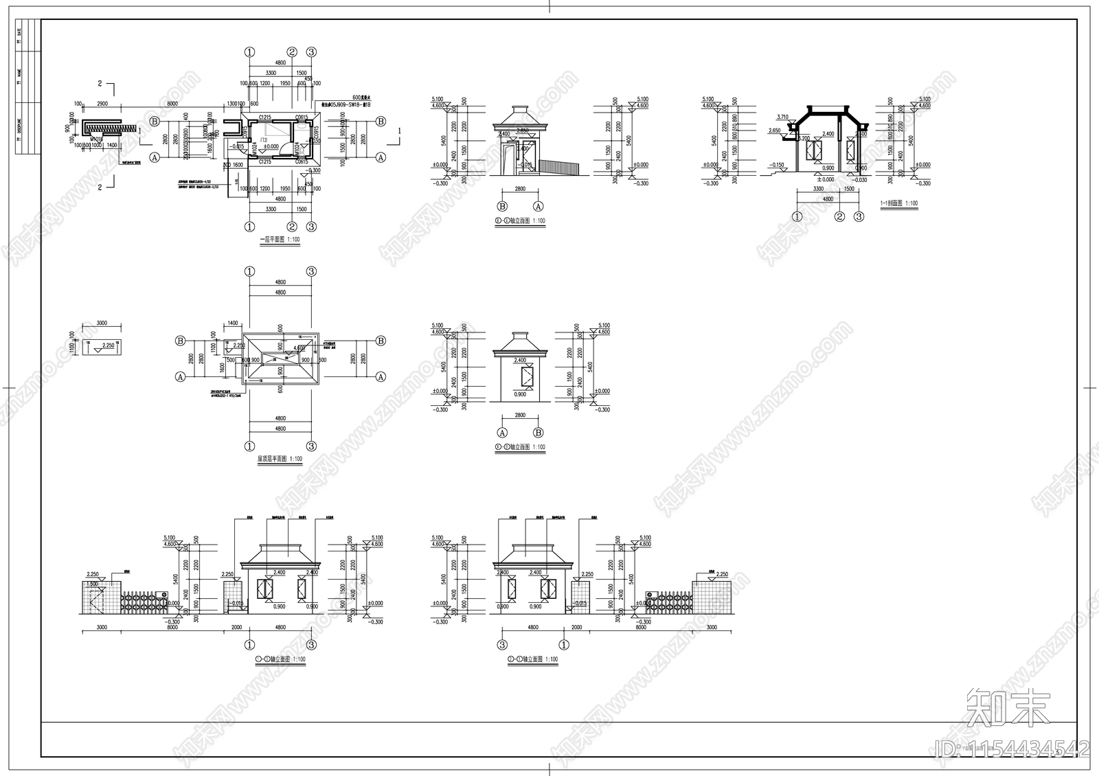 幼儿园门卫值班室建施图cad施工图下载【ID:1154434542】