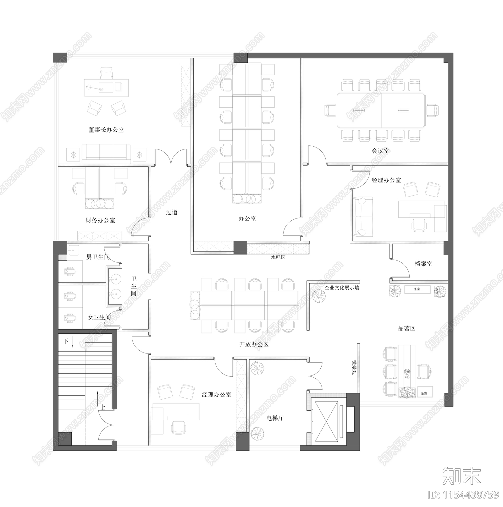 新办公室cad施工图下载【ID:1154438759】