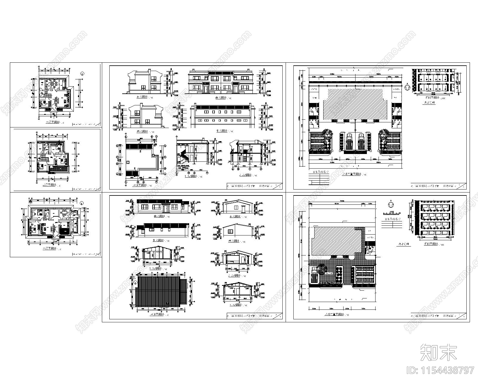 中式独栋别墅建cad施工图下载【ID:1154438797】