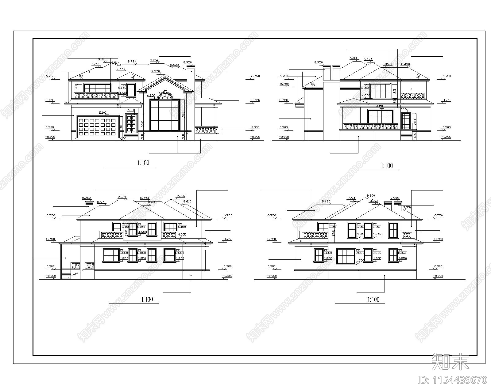 两层独栋别墅建cad施工图下载【ID:1154439670】