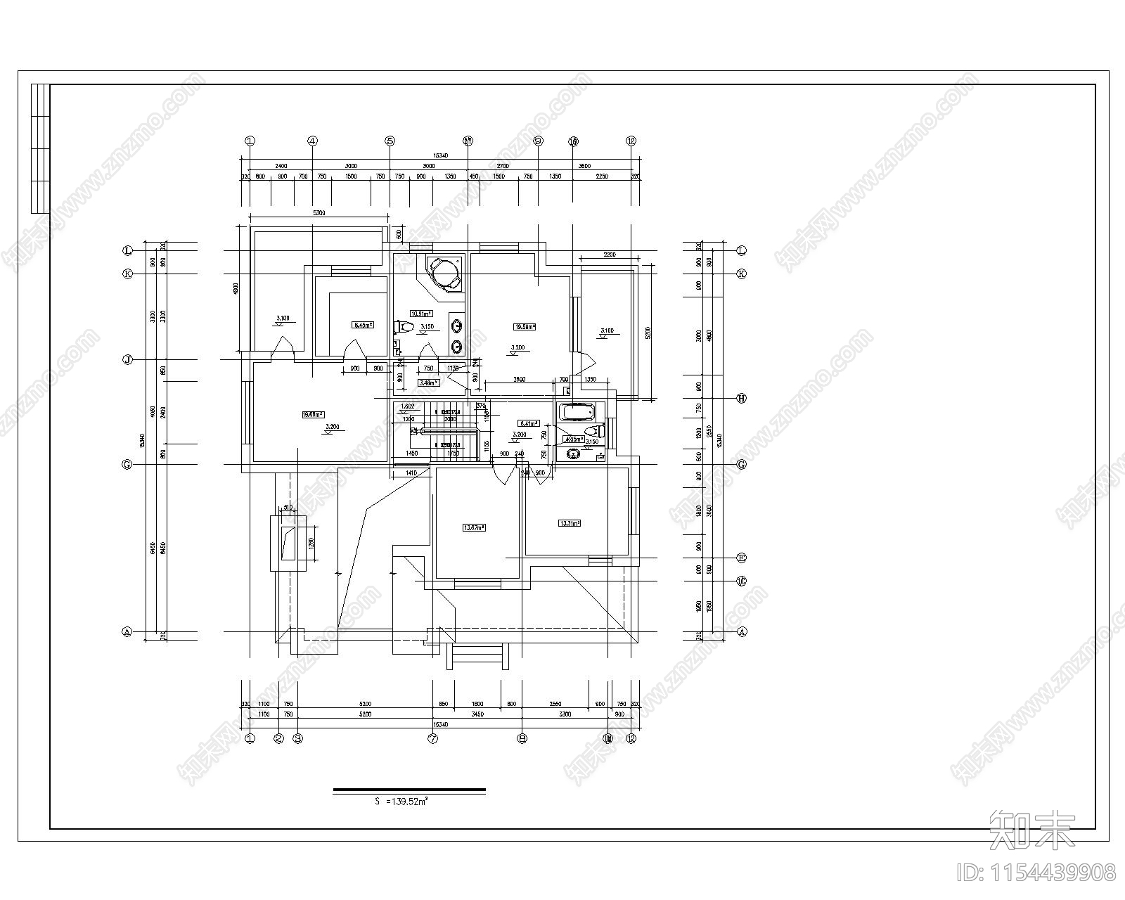 两层独栋别墅建cad施工图下载【ID:1154439908】