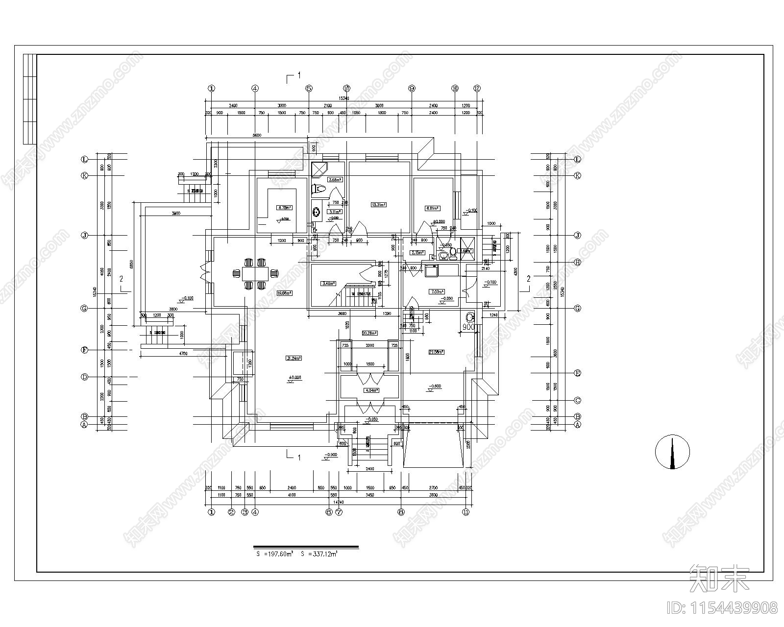 两层独栋别墅建cad施工图下载【ID:1154439908】