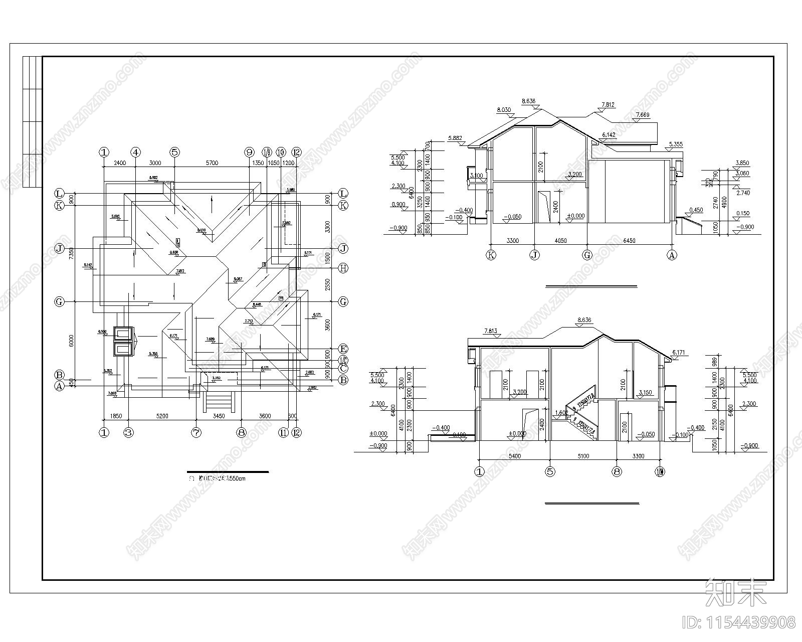 两层独栋别墅建cad施工图下载【ID:1154439908】