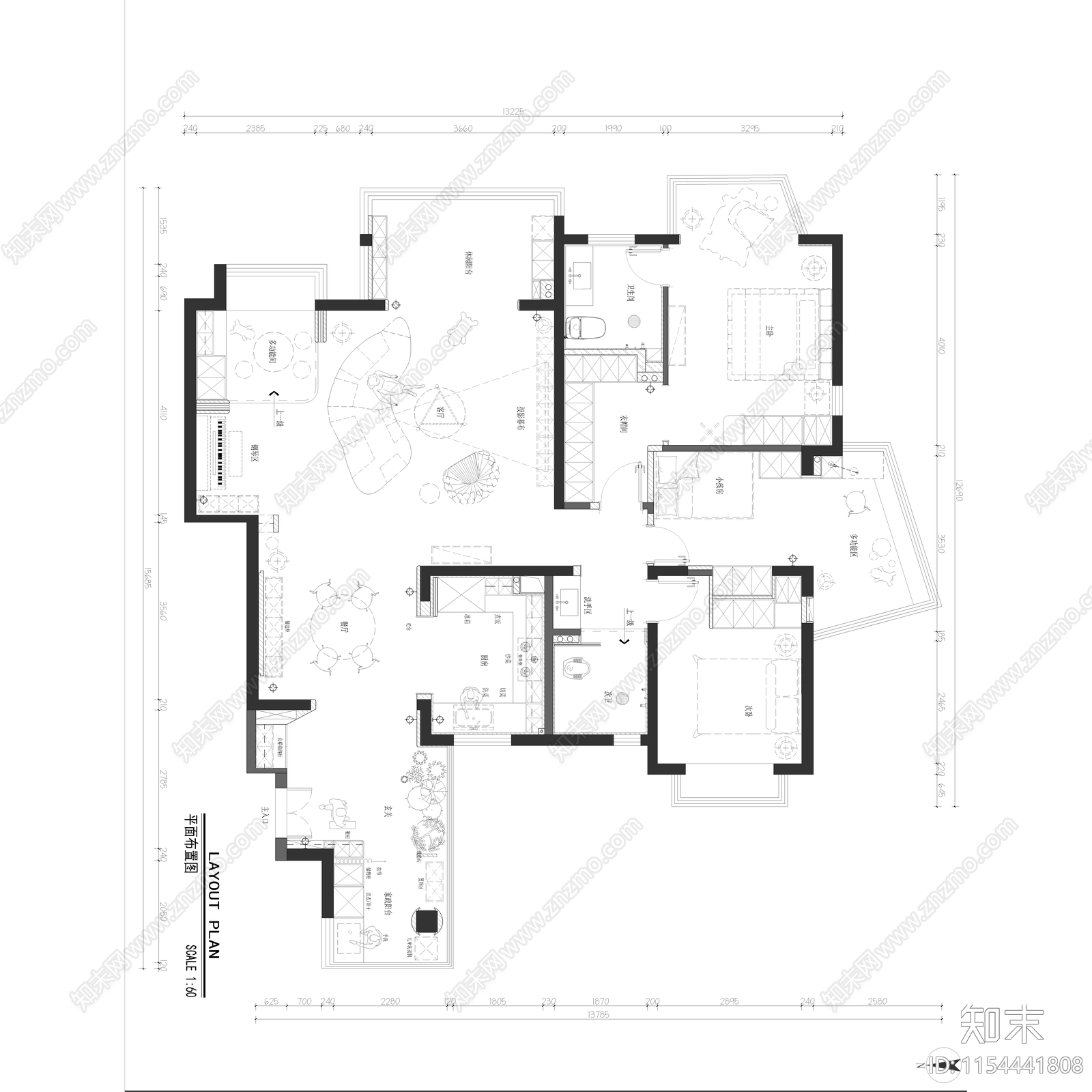 原木美拉德中古风现代平层客cad施工图下载【ID:1154441808】