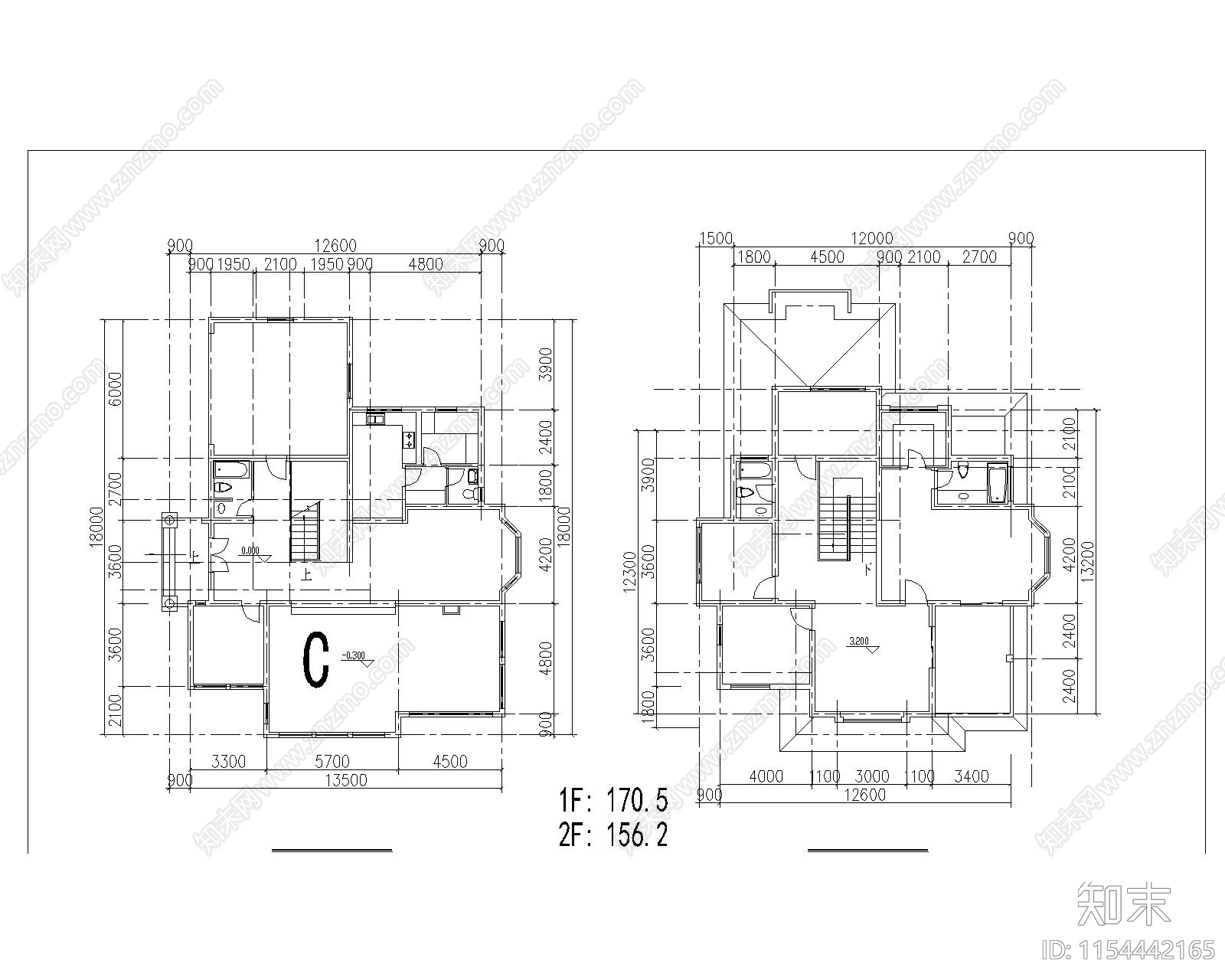 两层独栋别墅建cad施工图下载【ID:1154442165】
