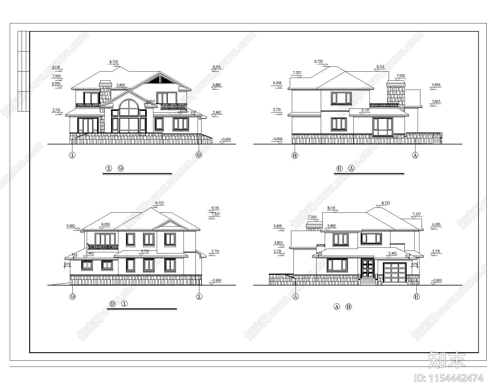 两层独栋别墅建cad施工图下载【ID:1154442474】