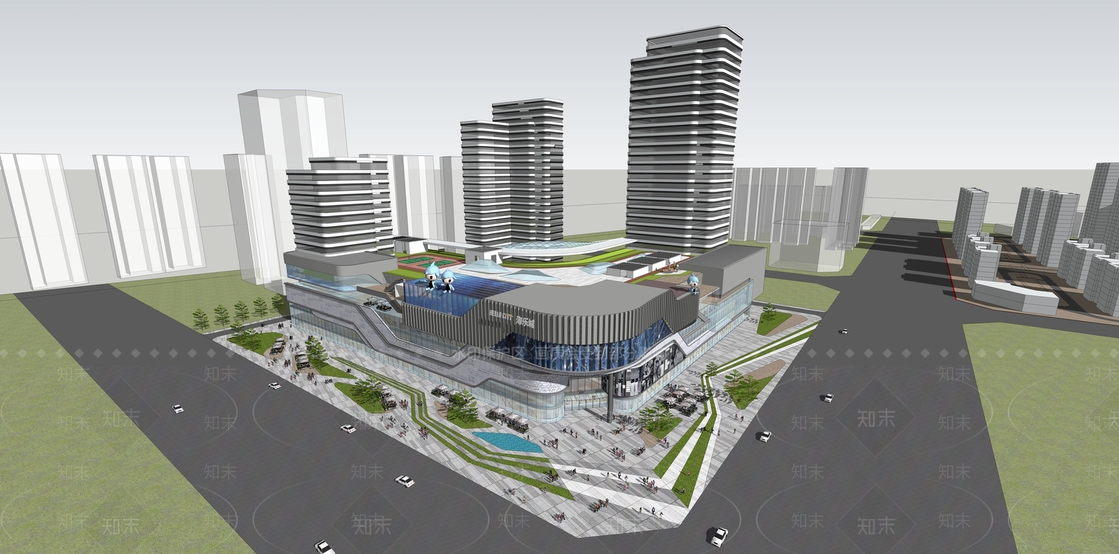 现代商场建筑SU模型下载【ID:1154443727】