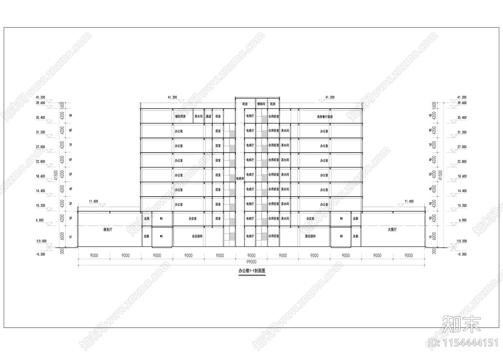 现代多层办公楼cad施工图下载【ID:1154444151】