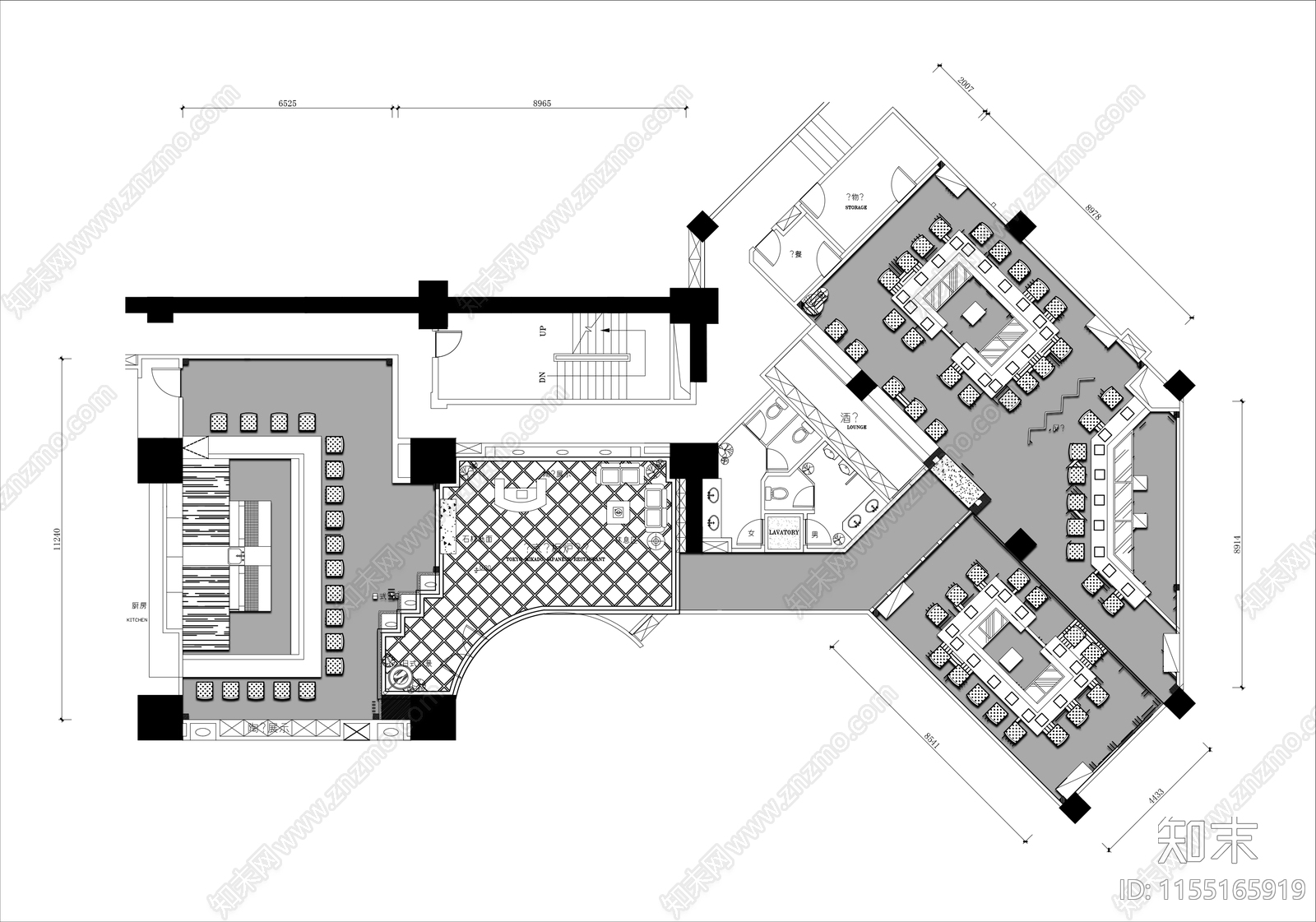 日式铁板烧餐厅平面布置图cad施工图下载【ID:1155165919】