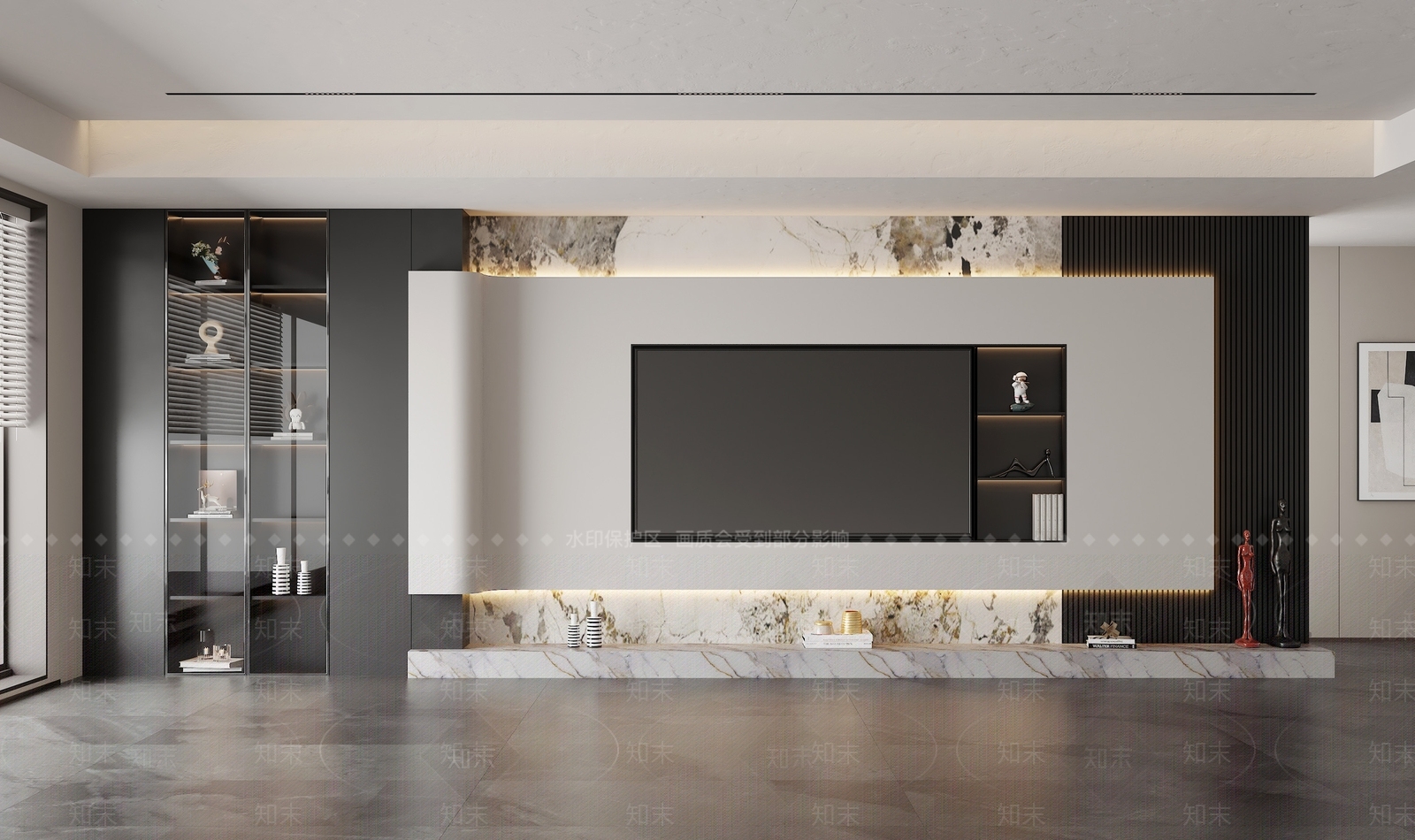 现代客厅电视背景墙3D模型下载【ID:1154447160】