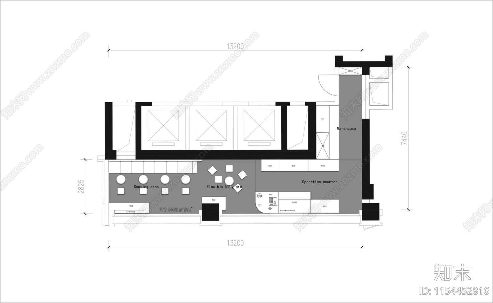 冰淇淋店平面图cad施工图下载【ID:1154452816】