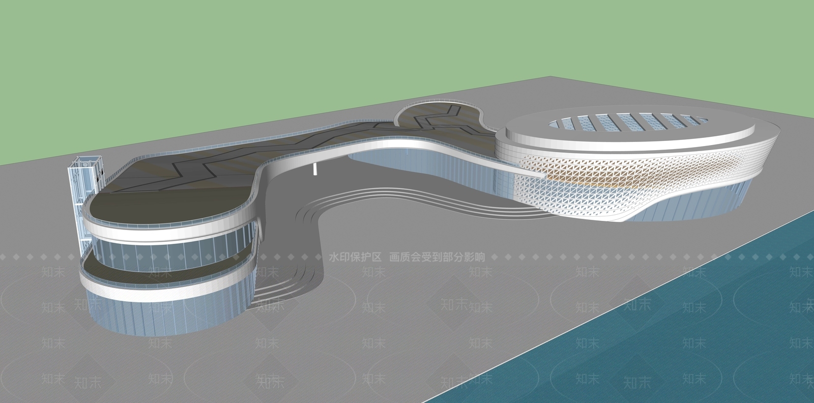 现代异型展览馆建筑SU模型下载【ID:1154460023】