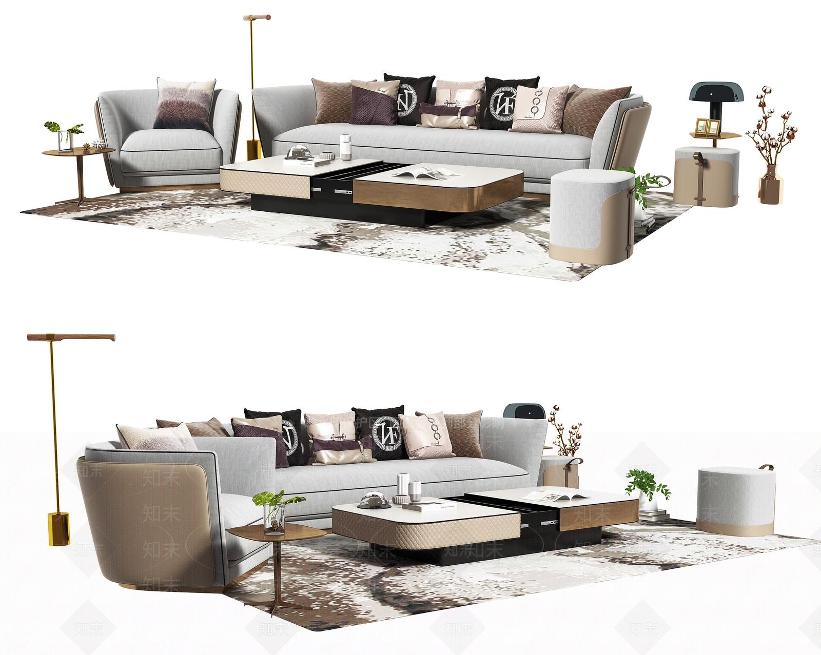 美式轻奢沙发茶几组合3D模型下载【ID:1154460137】
