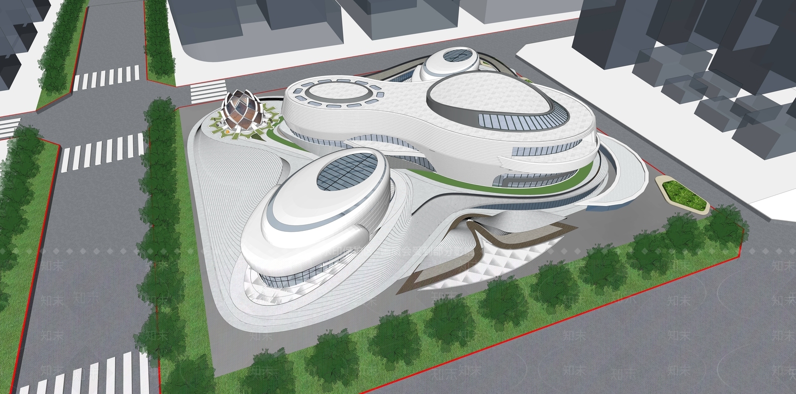 现代异型展览馆建筑SU模型下载【ID:1154461710】