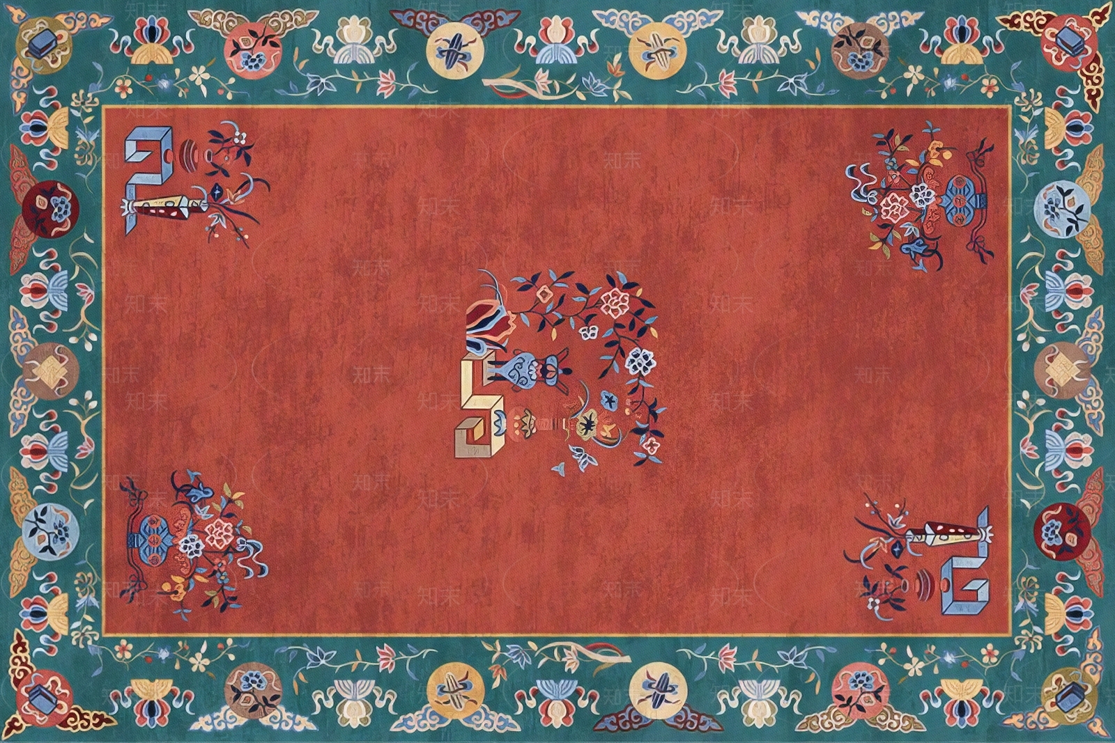 新中式客厅地毯国风贴图下载【ID:1154461426】