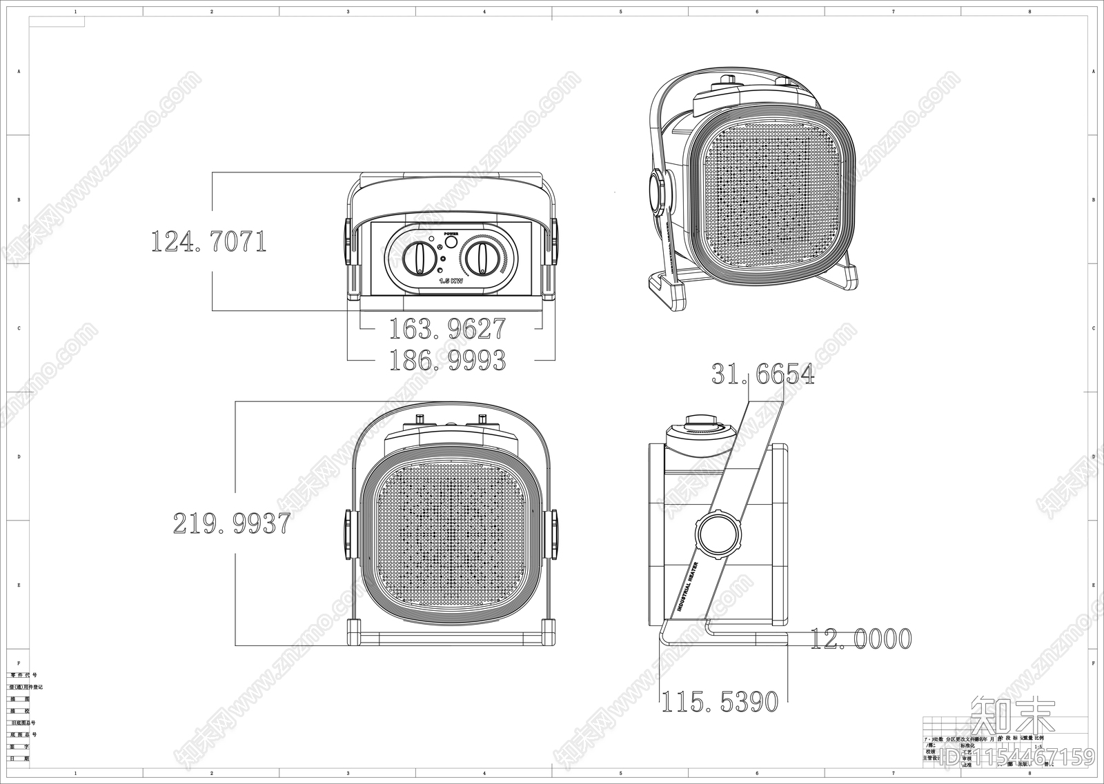 工业取暖器线稿图设计cad施工图下载【ID:1154467159】