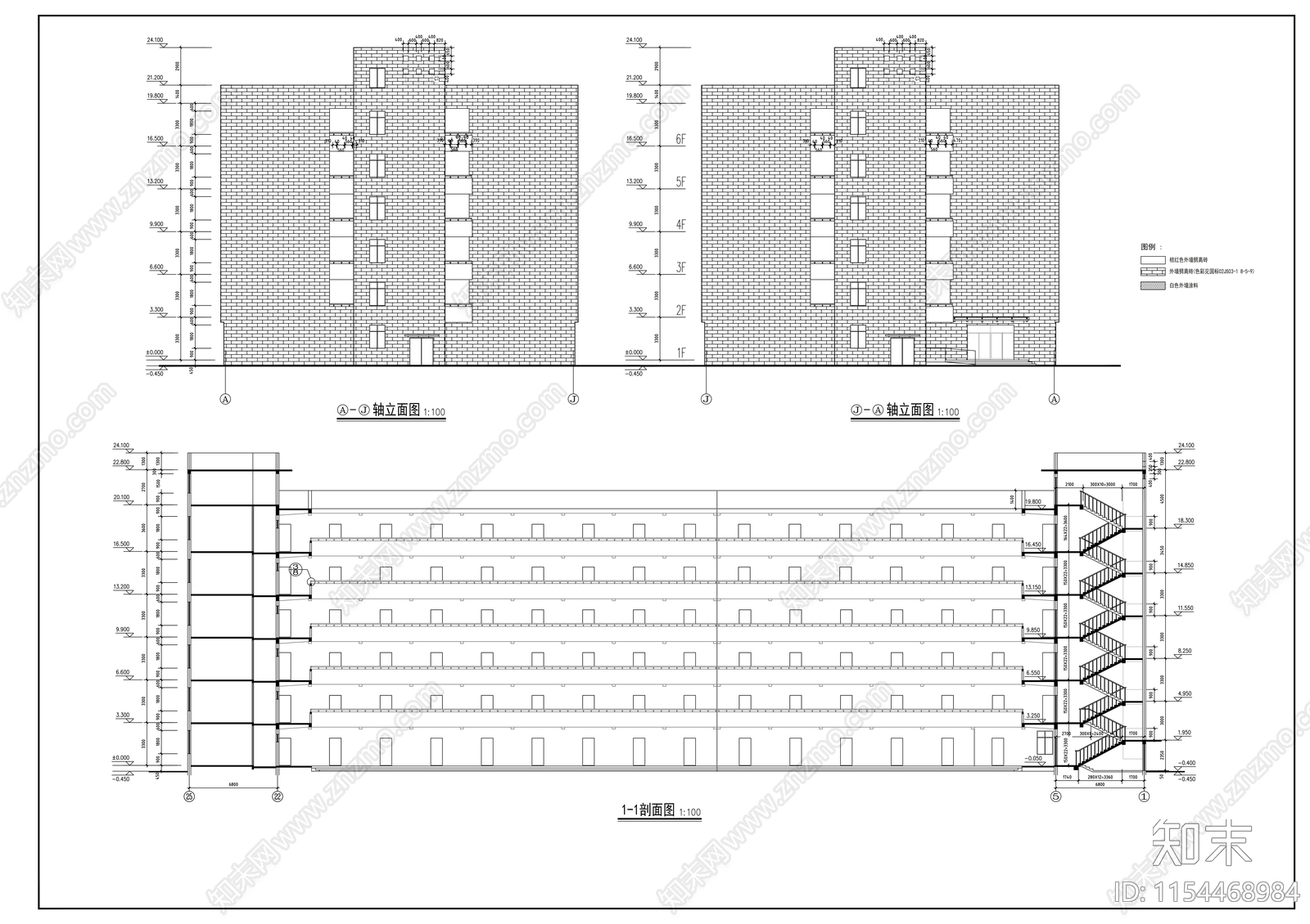 宿舍楼建筑cad施工图下载【ID:1154468984】