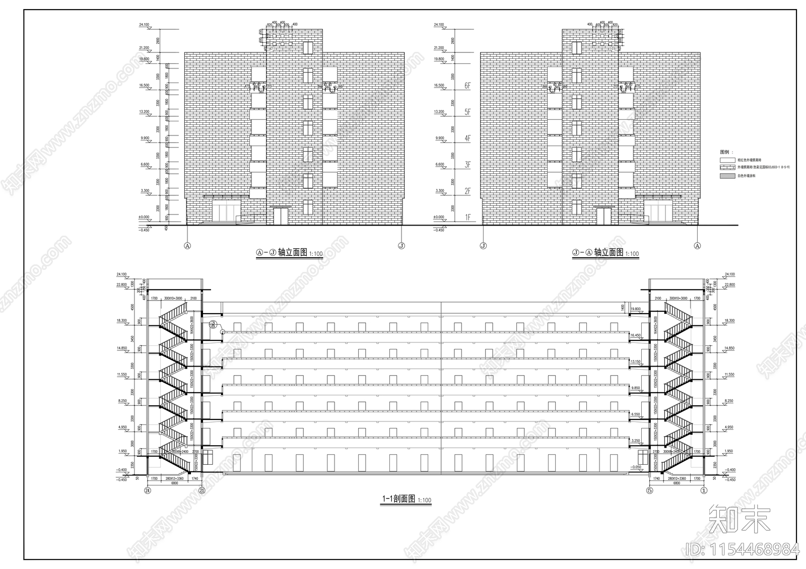 宿舍楼建筑cad施工图下载【ID:1154468984】