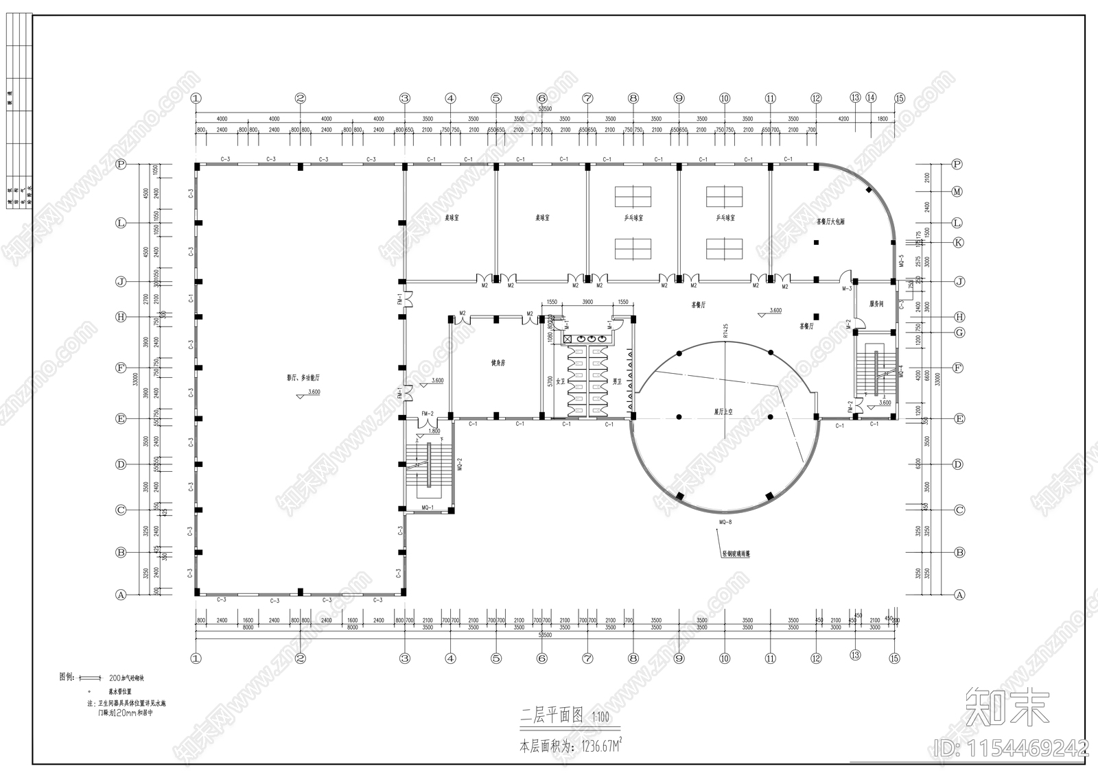 学院三层活动中心建筑扩初图cad施工图下载【ID:1154469242】