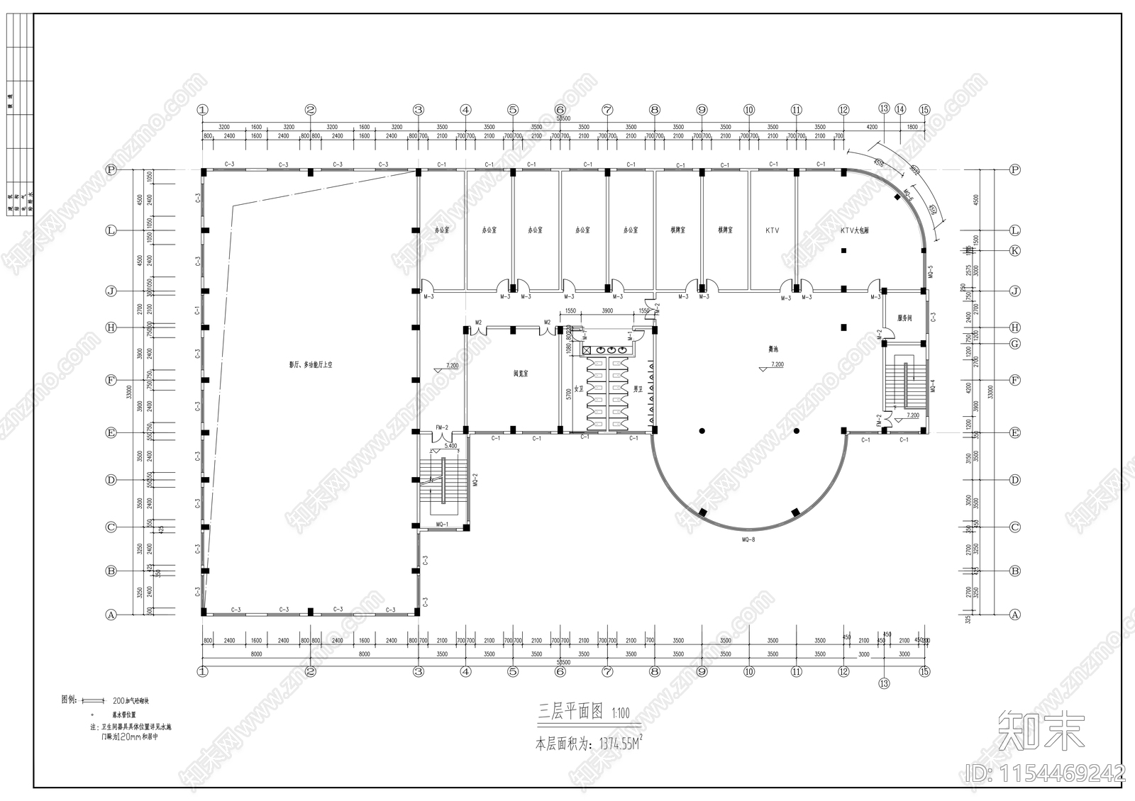 学院三层活动中心建筑扩初图cad施工图下载【ID:1154469242】