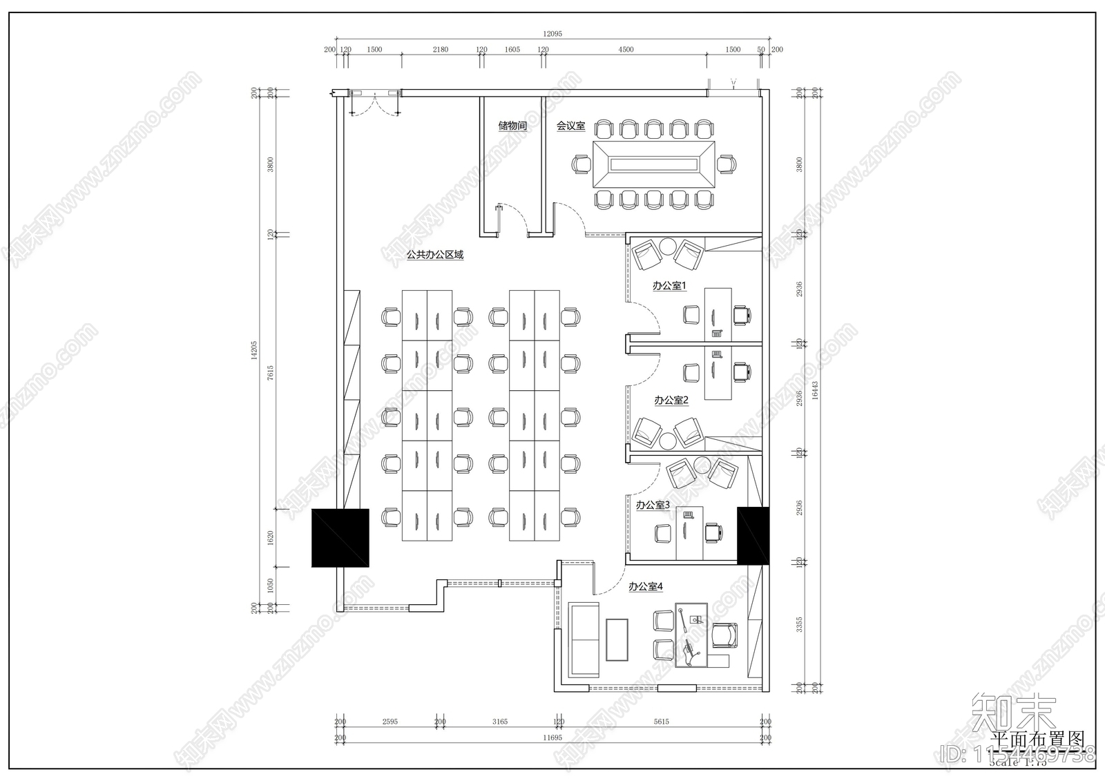 现代办公室cad施工图下载【ID:1154469738】