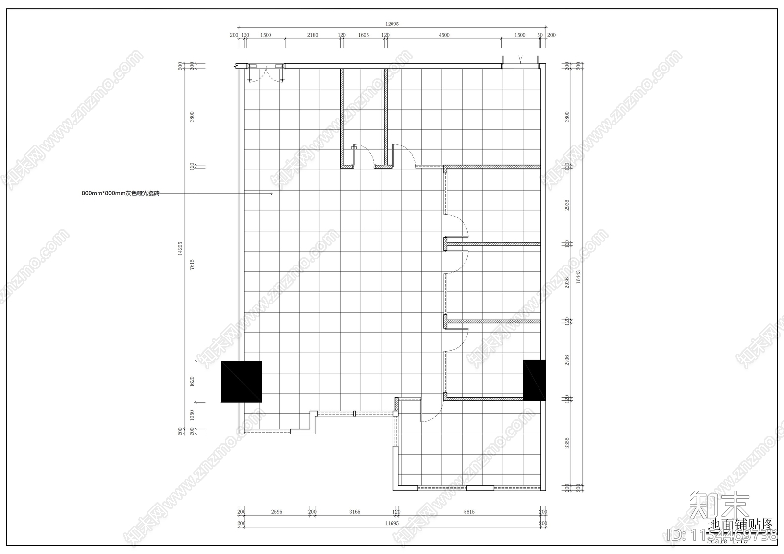 现代办公室cad施工图下载【ID:1154469738】