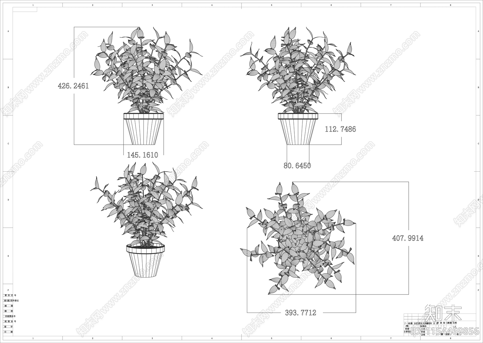 植物盆栽树线稿图设计施工图下载【ID:1154469856】