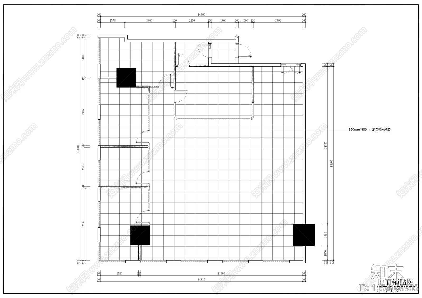 现代办公室cad施工图下载【ID:1154469933】