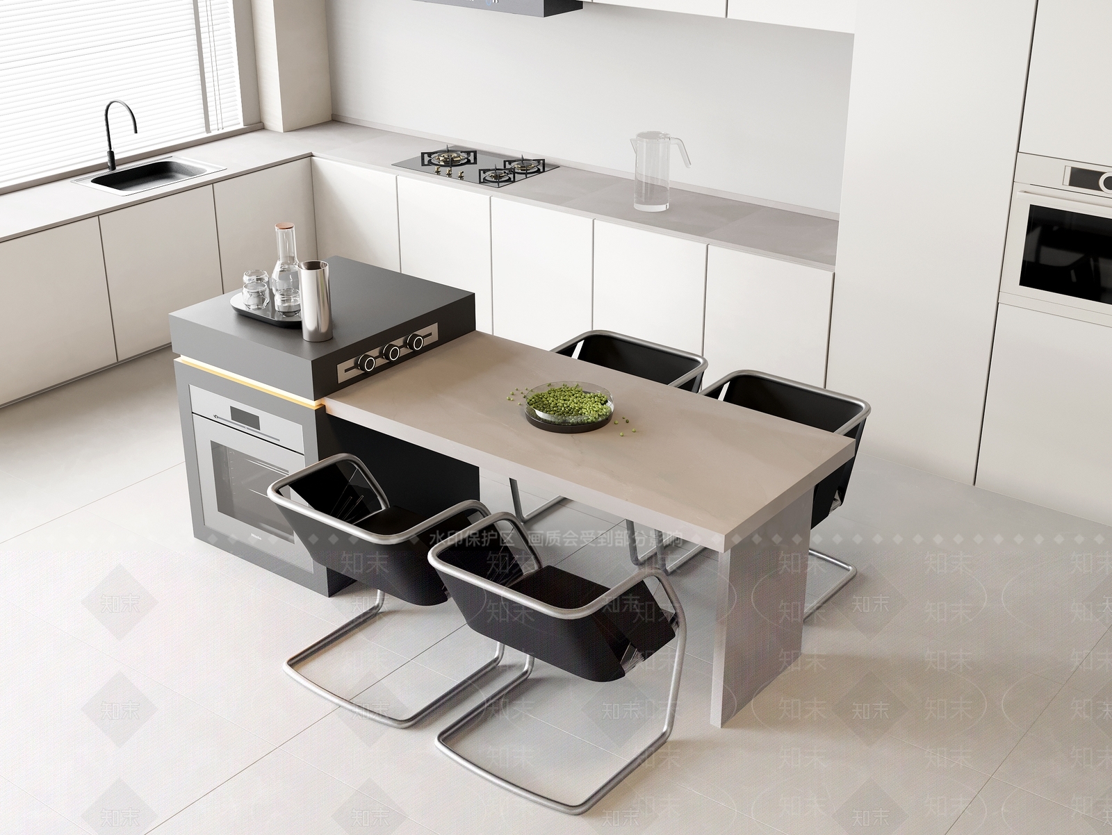 现代吧台餐桌椅组合3D模型下载【ID:1154470477】