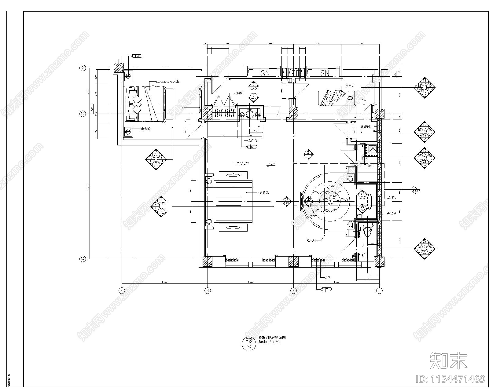 2023年全套高档桑拿室平cad施工图下载【ID:1154471469】