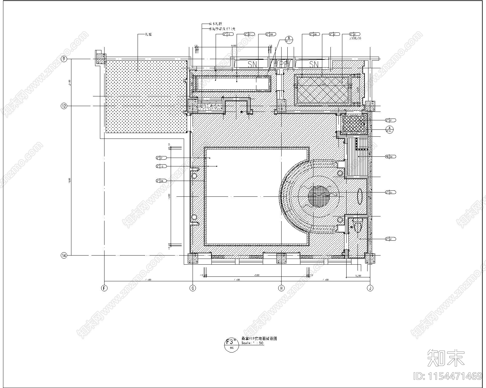 2023年全套高档桑拿室平cad施工图下载【ID:1154471469】