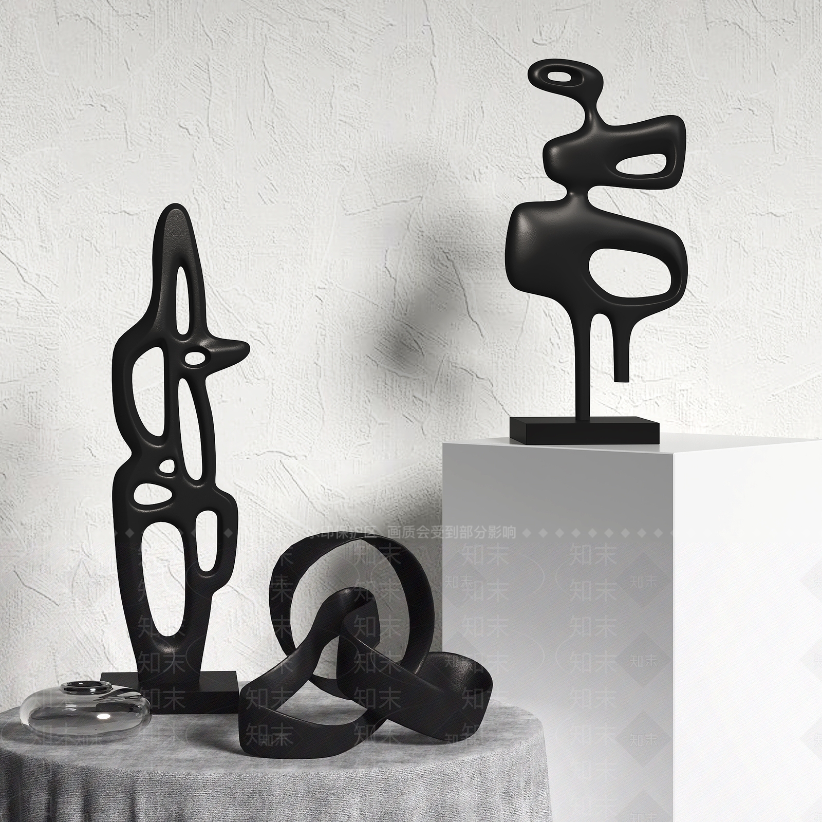 现代深色抽象几何雕塑摆件SU模型下载【ID:1154472067】