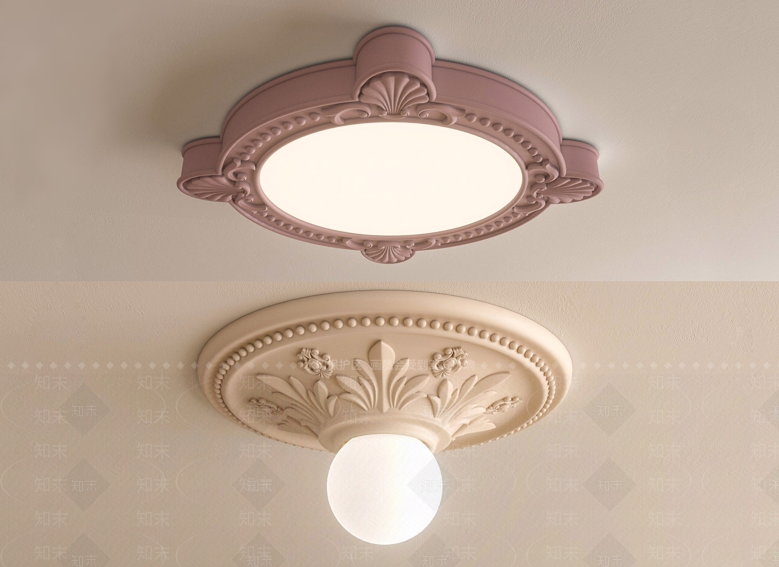 欧式浮雕吸顶灯SU模型下载【ID:1154472612】