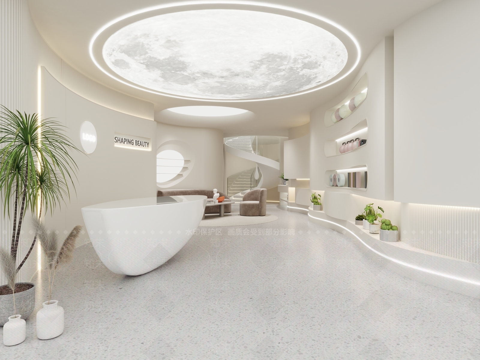 现代奶油培训机构大厅3D模型下载【ID:1154473845】