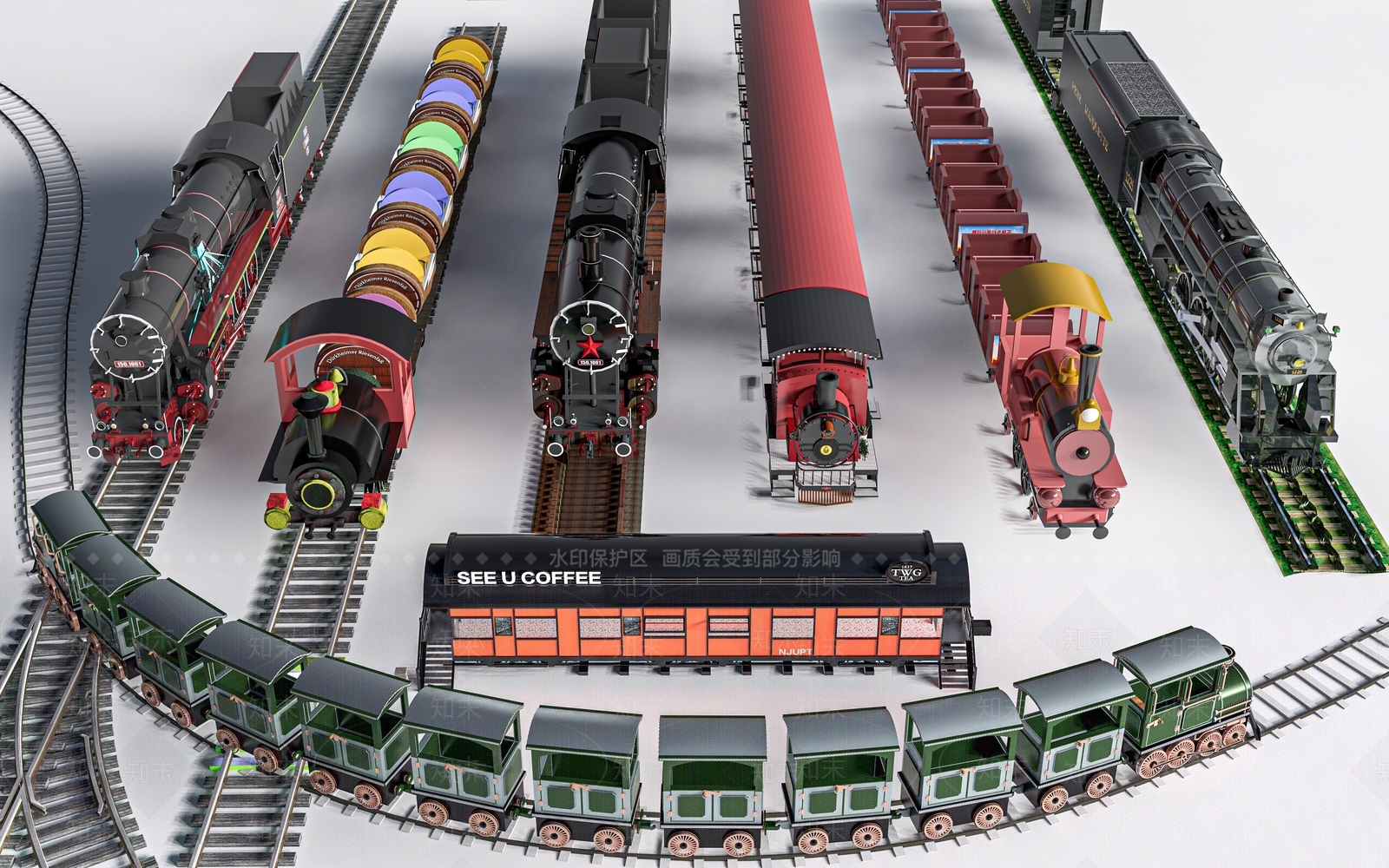 现代观光小火车3D模型下载【ID:1154473186】