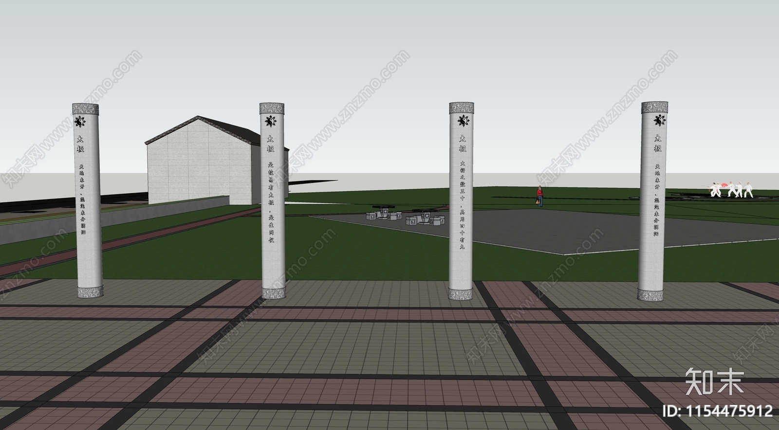 新中式太极文化柱SU模型下载【ID:1154475912】