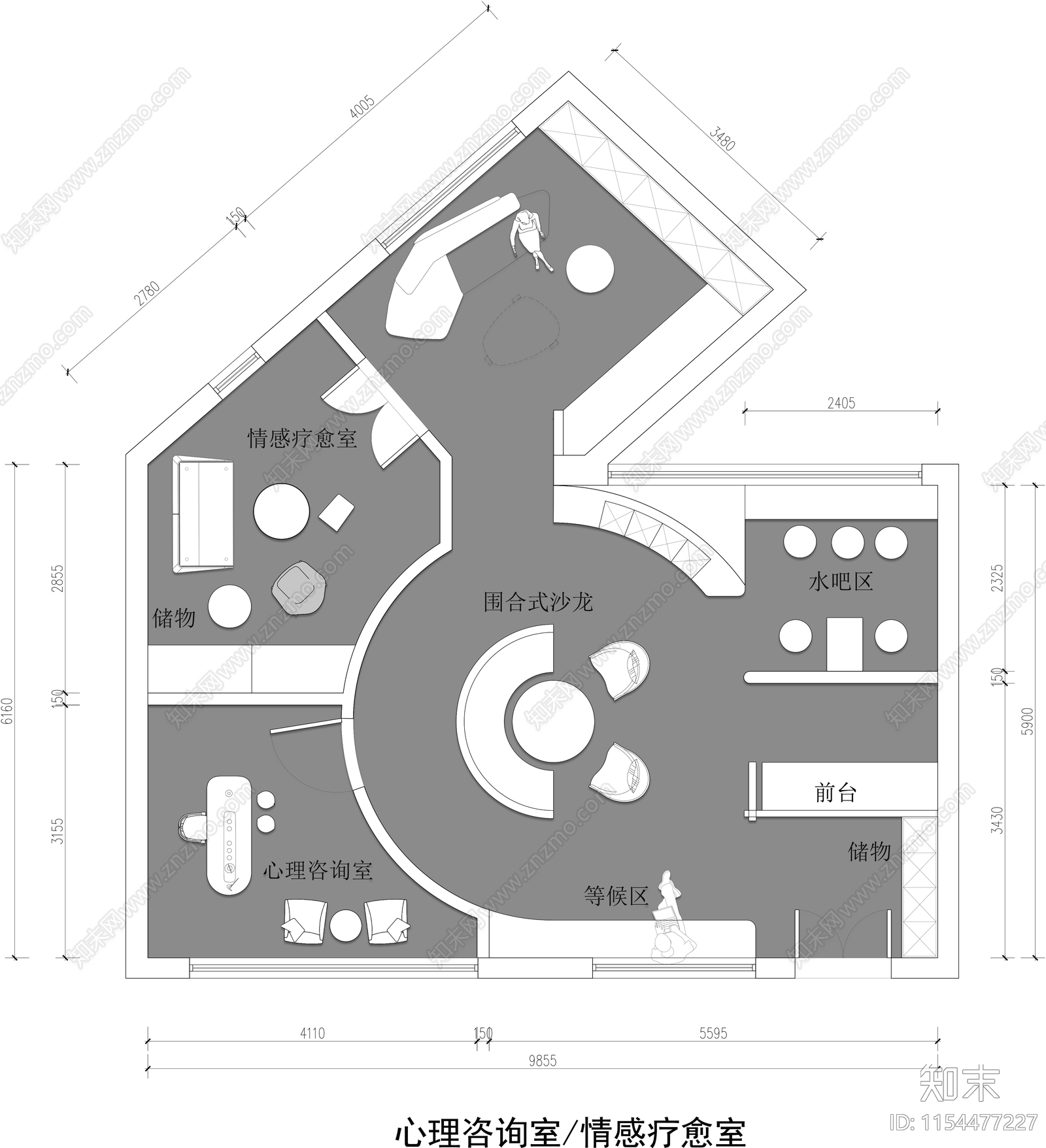 心理咨询室情感疗愈室cad施工图下载【ID:1154477227】