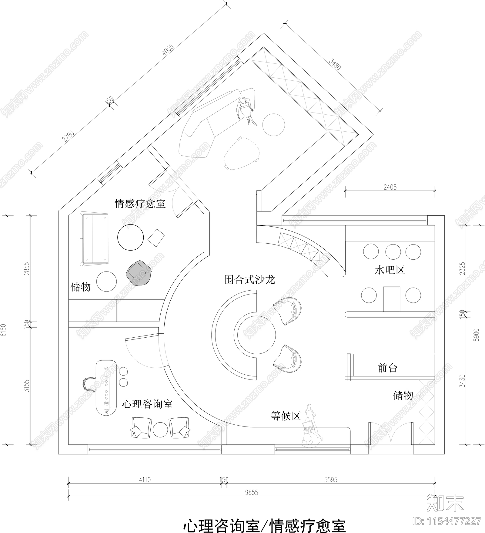 心理咨询室情感疗愈室cad施工图下载【ID:1154477227】